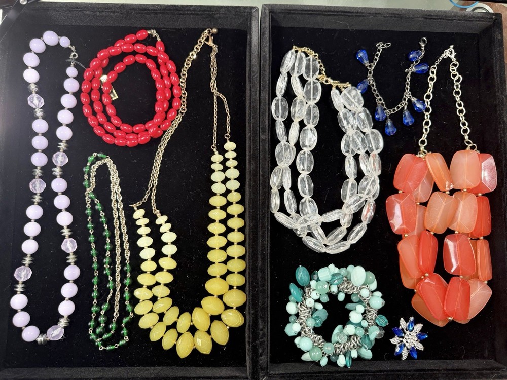 Vintage 60s-90s Lucite Glass Beads Plastic Modern Retro Necklaces Jewelry Lot 10