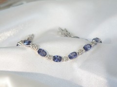 Vintage Sterling Silver 925 Lab Created Tanzanite Station Tennis Bracelet 7″