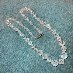 Hand Strung Glass/ Crystal? Faceted Beads White / Clear Graduated Necklace