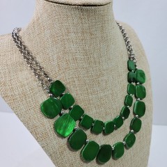 Casual Career Green Square Bead & Silver Tone Chain Necklace 18 Inch
