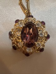 Vtg Mid Century Germany Amethyst Purple Crystal Rhinestone Pendant Necklace