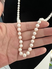 VTG Solid 14k Gold Clasp Extra Long 6.8mm Genuine Cultured Pearl Necklace 24”37g