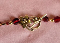 Two Toned Signed Faux Pearl Gold Red Glass Beaded Choker Necklace N1A