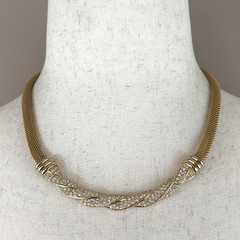 Vintage Swarovski Gold Tone Pavé Crystal Twist Mesh Necklace 18″ Signed