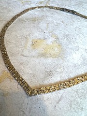 Vintage Gold Tone Flat Nugget V-Neck Choker Necklace 10K Plated