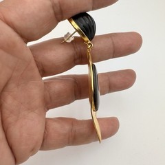Vintage Nicolas Frangos Gold Tone Mother Of Pear Black Resin Dome Earrings