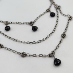Vintage Silpada Sterling Silver 925 Onyx Textured Links 3 Rows Necklace 15.5″