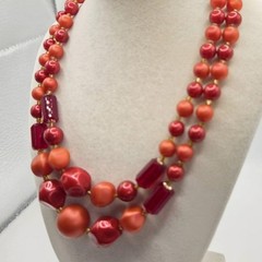 Red and Orange Vintage Mid-Century Japan Glass Bead Choker Necklace