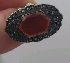 Antique Art Deco Gothic Carnelian Markasite Sterling Silver Vintage Ring Size 6