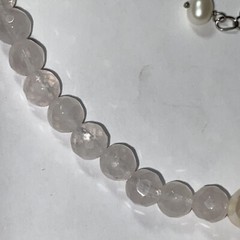 Necklace Choker Rose Quartz Cultured 7mm Pearl Sterling Italian Unused Faceted