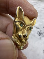 VTG Jackie Collins Panther Earrings Green Eyes Gold Tone Clip Designs Signed