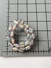 Vintage B. David Aurora Borealis Rhinestone Wreath Brooch Pin Silver Tone Signed