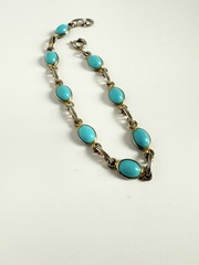 Vintage Turquoise Glass Cabochon Link Bracelet Silver Tone Settings 7.5”