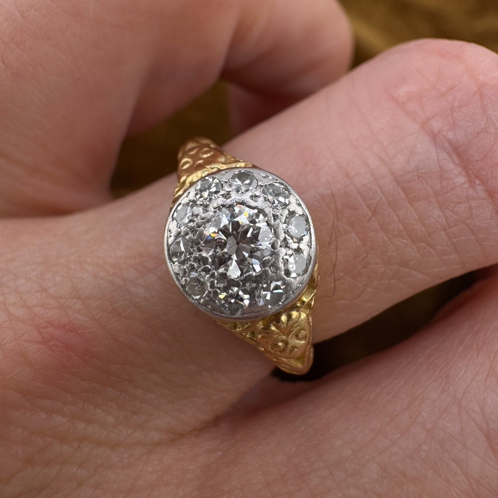 Vintage Art Deco 18K Gold Platinum Top Diamond Halo Ring 0.33 CTW Size 5.5