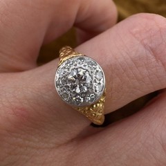 Vintage Art Deco 18K Gold Platinum Top Diamond Halo Ring 0.33 CTW Size 5.5