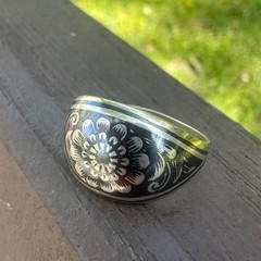 Vintage Soviet USSR 875 Silver Kubachi Niello Gilt Ring Hand Carved Ornate Band