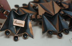 Vintage Copper Necklace RENOIR Signed Jewelry Choker Clip on Earrings Set