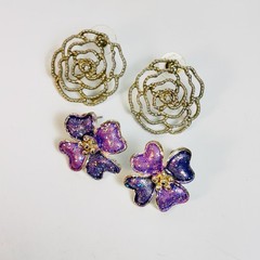 Vintage Y2K Flower Earring Set Purple Gold Floral Studs Whimsygoth Cottagecore