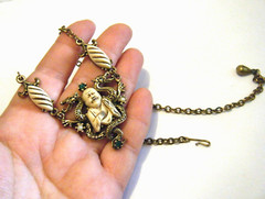 Vintage 50s Selro Selini Buddha Dragon Necklace Gold Tone Rhinestones Resin