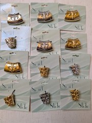 12 NOS Scarf Slide Lot Gold tone Silvertone Fleur Di Lis