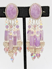 Elegant Classy Vintage Chipita Amethyst Stone Aurora Borealis Bead Clip Earrings