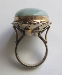 Sz 5.75 BIG BOLD VINTAGE STERLING SILVER CELEDON JADE SOLITAIRE RING TAIWAN