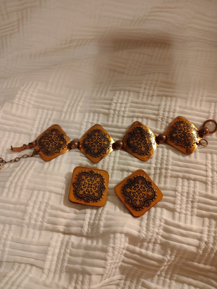 Copper Bracelet And Earrings Set Vintage 90 grams