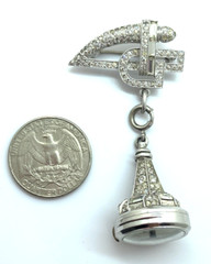 1930s PENNINO Sterling & Rhinestone Art Deco Lapel Brooch & Fob Watch