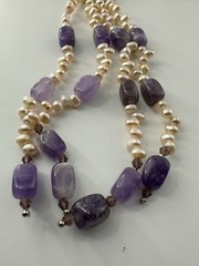 Amethyst & 2 MM Pearl Statement Piece 20 Inch Necklace
