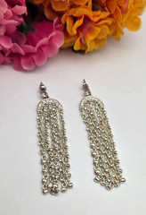 Monet Clear Crystal Waterfall Fringe Earrings Silver Tone 2.5 In Dangle