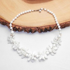 White Milk Glass Beaded Necklace 15.5in Vintage West Germany Hand Polished Beads