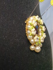 Vintage Wreath Pendant Necklace Delicate Pearl Flowers Amethyst Green Enamel