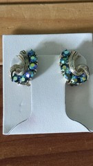 Vintage LISNER AB Rhinestone Clip On Earrings Blue Aurora Borealis 1”