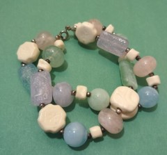Vintage Colorful ACRYLIC Beaded DOUBLE Stranded Bracelet in Silver Tone