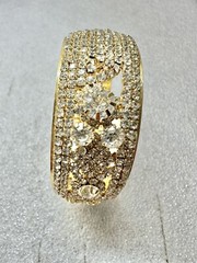 Vintage Prong Set RHINESTONE Gold Tone 1” Wide 2.25” Diameter Bangle Bracelet