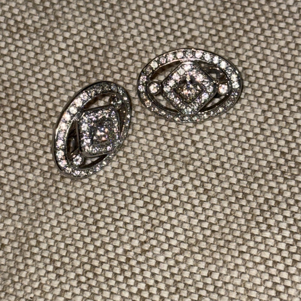 Carol Lee Crystal Oval Silver Clip On Earrings