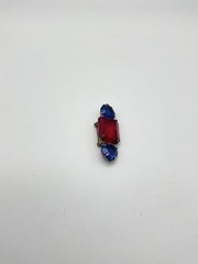 Vintage 1980s Deco red and blue faceted glass Brooch Pin!!Y1