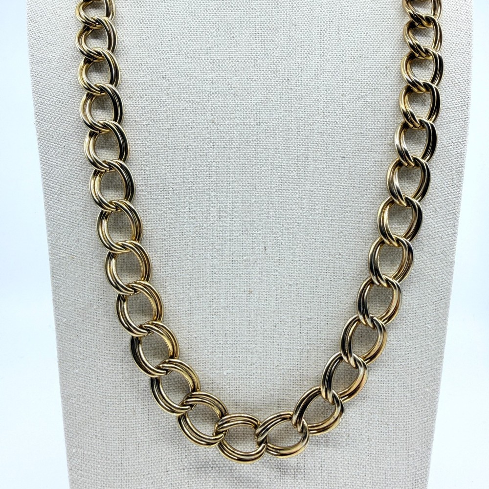 Necklace Vintage Gold Tone Double Oval Link Chain Statement Bold Chunky Retro