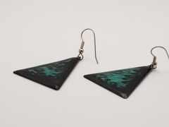 1970-80s Dangle Earrings Vintage Fashion Geometric Triangle Black & Teal Enamel