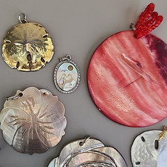 Vintage Mother of Pearl Pendant Lot of 15 Beach Shell Anchor Palm Tree