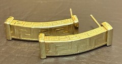 18K Yellow Gold Plated Designer Signed Greek Key Pierced Earrings