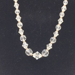 Vintage Graduated Clear Faceted Crystal Glass Beaded Bead 16″ Necklace