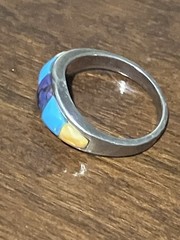 Vintage Southwest Style Sterling Silver Multi Stone Inlay Band Ring Size 7 3.76g