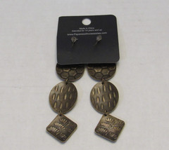 Brass Tone Dangle Drop Abstract Earrings Boho Chic Fairy Earthy Neutral