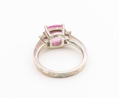 925 Sterling Silver Vintage Ring Classic Pink & White Topaz Band Sz 7 RG36851