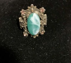 Antique Statement Cocktail Ring Faux Malachite Parks Bros & Rogers C. 1915-31