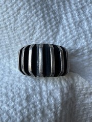Vintage Anna Greta Eker Modernist Sterling Silver Ridged Adjustable Ring Size 6