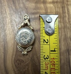 Antique Gold Tone Floral Engraved Round Locket Pendant Art Nouveau Pre‑1920