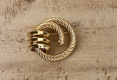 Vintage Stamped Germany Door Knocker Twist Rope Circle Brooch Gold Plated Brass