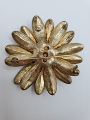 Vintage 1960s Cream Marbled Enamel Daisy Flower Brooch Amber Rhinestones Pin